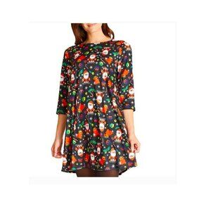 💰3/$25 NWT Dress Works Women's Christmas Swing Dress Santa Claus Print S